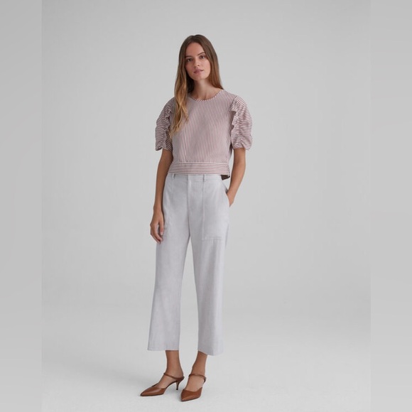 Club Monaco Cropped Ruffle Striped Top XS - Picture 4 of 5